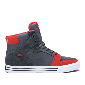 Supra Mens VAIDER High Top Shoes Dk Grey/Risk Red/white | US-52336